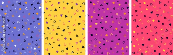 Fototapeta Geometric minimalist vector background. Creative retro colors set. Memphis style illustration design. Abstract soft pastel 90's fashion backgrounds