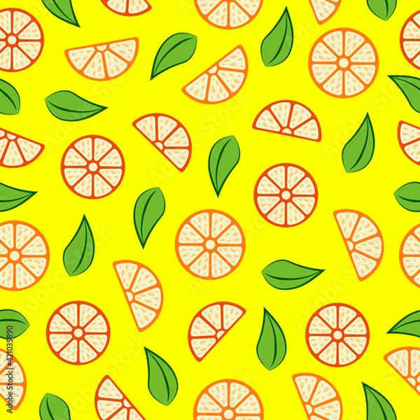 Obraz Seamless Pattern With Lemons, Oranges and Tangerines. Pattern for printing on paper or fabric. Summer mood.