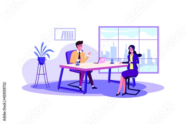 Fototapeta Human resources manager conducting job interview with applicants in office