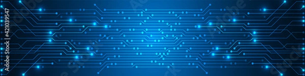 Fototapeta Abstract Digital Technology Background, blue circuit board pattern, microchip, power line