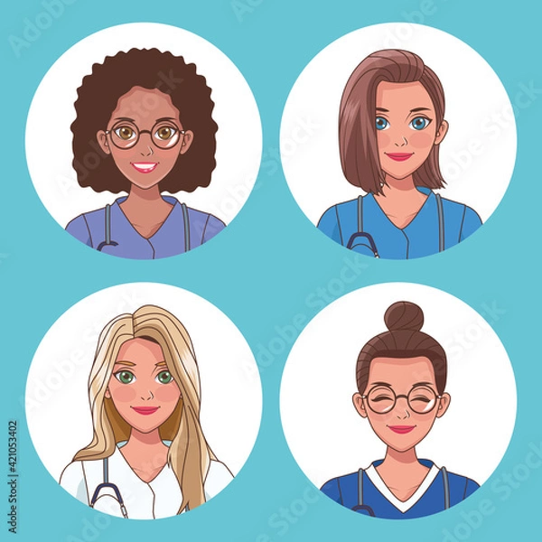 Fototapeta four nurces characters