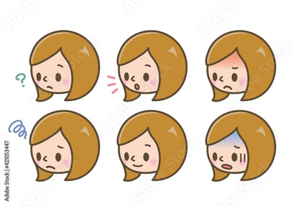 Obraz 女性の顔のアイコンセット_セミロング