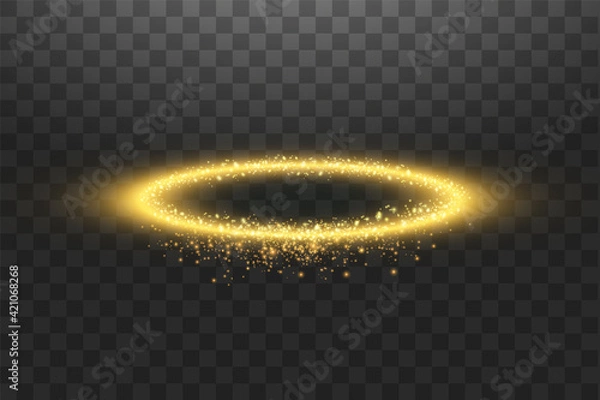 Fototapeta Golden halo angel ring. Isolated on black transparent background, vector illustration