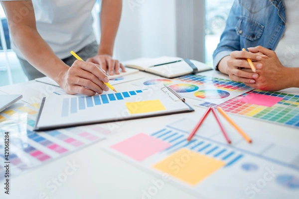 Fototapeta Diversity creative startup brainstorming with new project ideas plan..