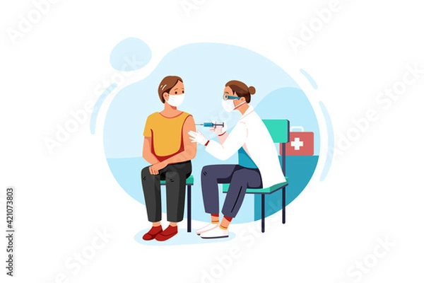 Fototapeta Man with face mask getting vaccinated