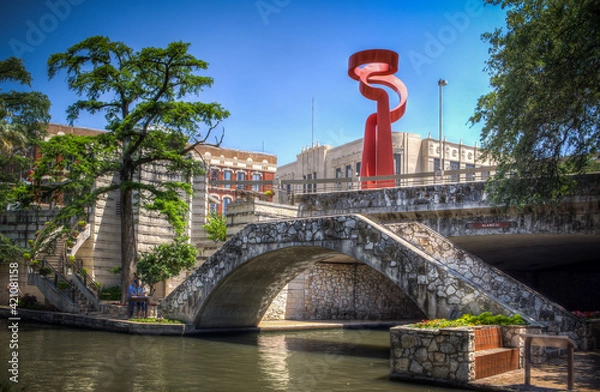 Fototapeta Downtown area bright red colour Torch of Friendship Statue, it´s the friendship between Mexico and the USA.