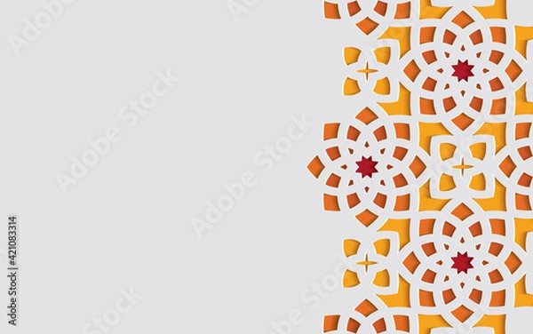 Fototapeta Color ornamental patterned stone relief in arabic architectural style of islamic mosque,greeting card for Ramadan Kareem