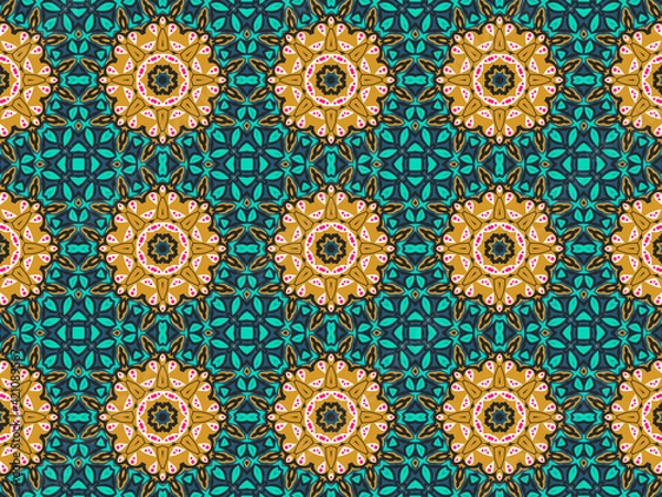 Obraz Geometric Seamless Ornament Abstract Pattern Gold Yellow, Green, Black, and Blue, For print and Background. Geometric Tiles Digital Paper.