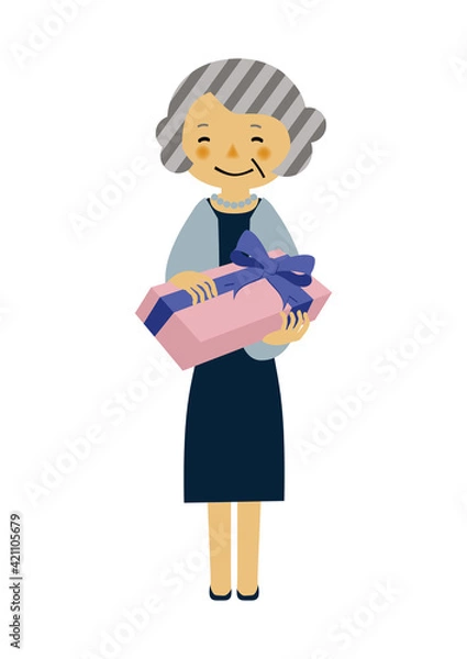 Fototapeta 
人物の素材。
パーティーのイメージイラスト。
フォーマルドレスのシニアの女性。