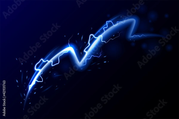 Fototapeta Abstract effect of sparkling lightning. Energy charge. Blue glowing flash