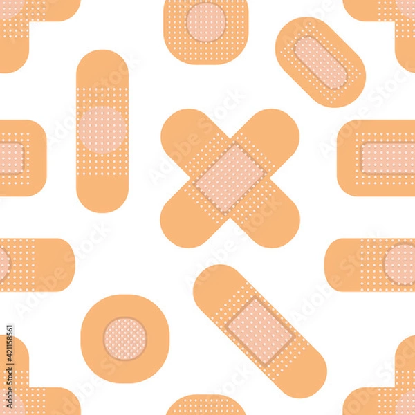 Fototapeta Seamless pattern with medical plasters. Medical patch pattern. Flat vector illustration