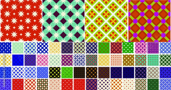 Fototapeta 60 Universal different geometric seamless patterns. Endless vector texture can be used for wrapping wallpaper, pattern fills, web background,surface textures. Set of colorful ornaments.