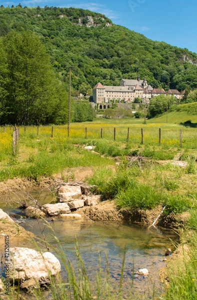 Fototapeta Vue du vallon de la chartreuse de Sélignat à Simandre-sur-Suran, Ain, France