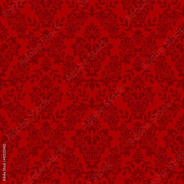 Obraz Damask seamless vector pattern. Classic vintage damask ornament, royal victorian geometric seamless pattern for wallpaper, textile, packaging. Floral baroque pattern, red background 