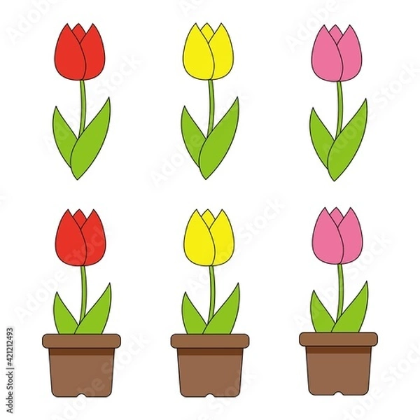 Obraz チューリップのイラストセット