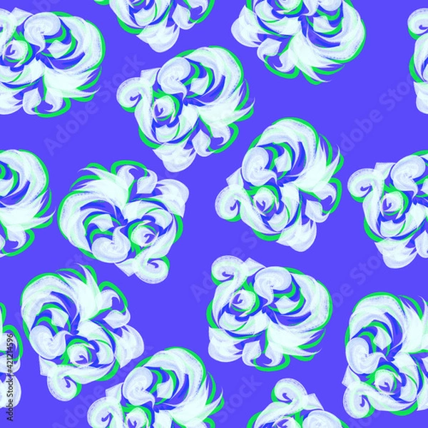 Fototapeta Seamless pattern of white and green abstract elements on a dark blue background for textiles.