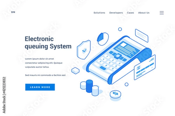 Fototapeta Graphic banner for website of electronic queuing system service