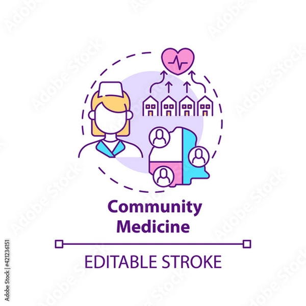 Fototapeta Community medicine concept icon. Public healthcare service. Therapist assistance. Family doctor idea thin line illustration. Vector isolated outline RGB color drawing. Editable stroke