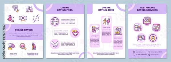Fototapeta Online dating brochure template. Online dating pros. Flyer, booklet, leaflet print, cover design with linear icons. Vector layouts for presentation, annual reports, advertisement pages