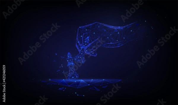 Fototapeta hand holding chess pawn in the form of a starry sky or space,Polygonal wireframe business strategy