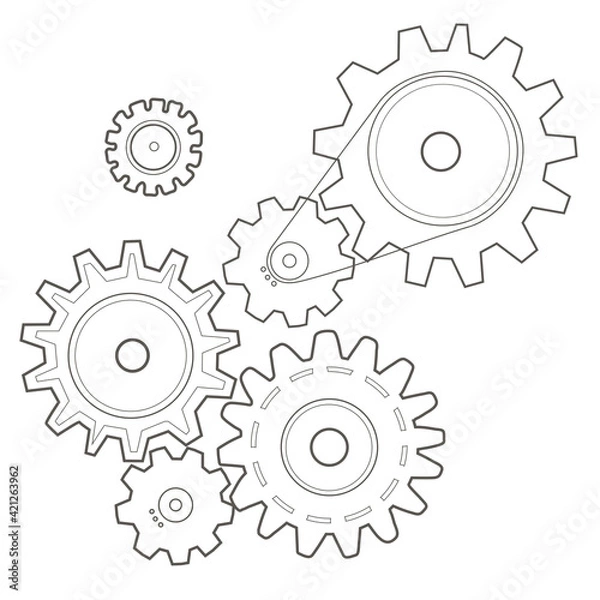 Fototapeta Composition with gears. Simple linear vector illustration