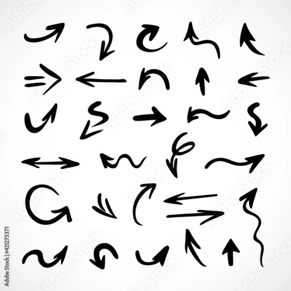 Fototapeta Vector set of hand-drawn arrows, elements for presentation