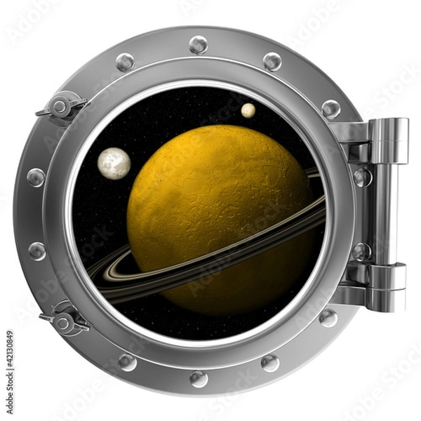 Obraz Illustration of a ship porthole with a view to space