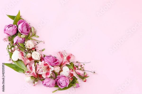 Obraz Floral frame on pink background.