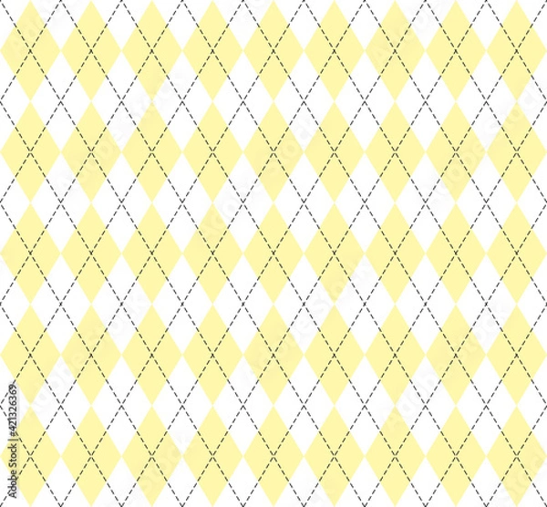 Fototapeta Easter Argyle plaid. Scottish pattern in yellow and white rhombuses. Scottish cage. Traditional Scottish background of diamonds. Seamless fabric texture. Vector illustration