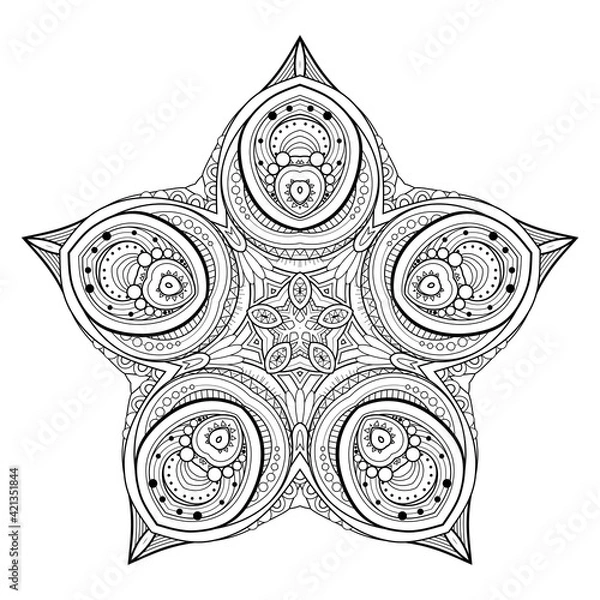 Fototapeta Vector Monochrome Star. Ethnic Decorative Element. Abstract Object Isolated On White Background