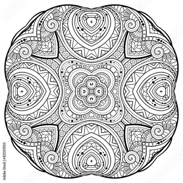 Fototapeta Vector Monochrome Square. Abstract Object Isolated On White Background. Ethnic Decorative Element