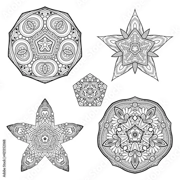 Fototapeta Vector Monochrome Set of Stars. Abstract Objects Isolated On White Background. Ethnic Decorative Element