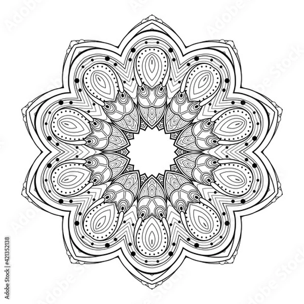 Fototapeta Vector Monochrome Mandala. Ethnic Decorative Element. Round Abstract Object Isolated On White Background