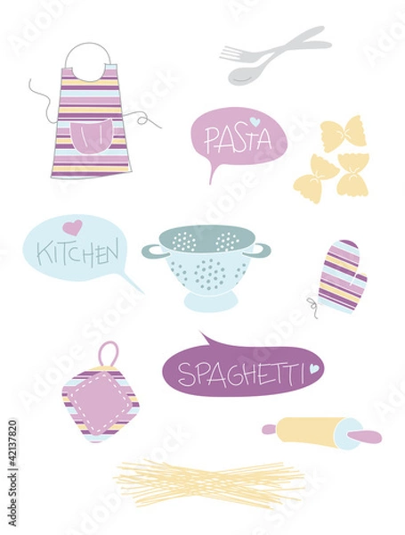 Fototapeta Pasta and kitchen items