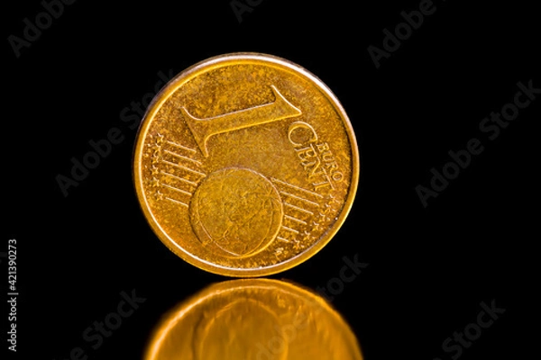 Fototapeta coins with a small denomination of one Euro cent