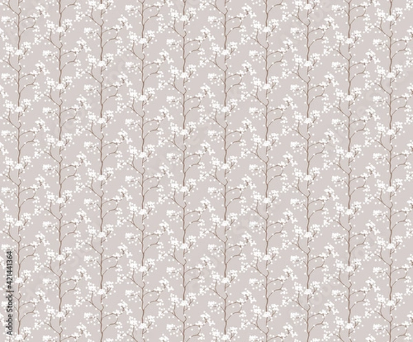 Fototapeta Simple seamless nature pattern with branch and flowers. Pastel colours, vintage retro style. Print for textile, fabrics, interior, wallpaper, baby room. 