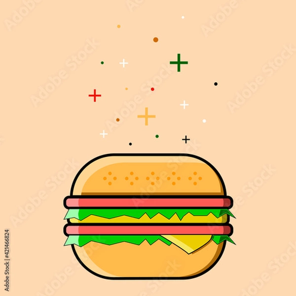 Obraz Burger With Cheese And Salad. Vegetarian Burger. Hamburger Street Food. Fast Food Delicious.