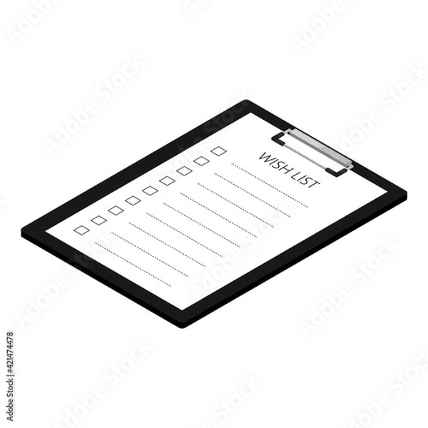 Fototapeta Black clipboard with wish list paper isolated on white background