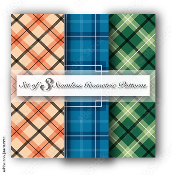 Fototapeta Set of 3 Seamless Geometric Patterns