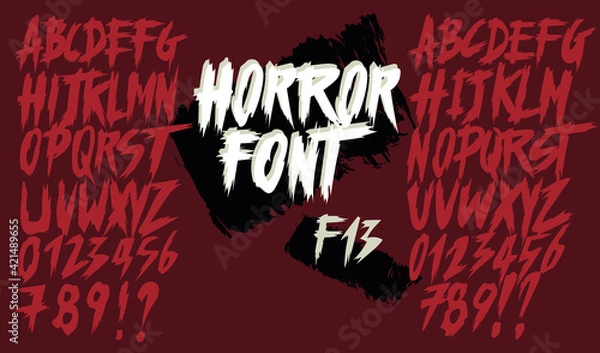 Fototapeta Horror font  -  handwritten  vector eps10 alphabet .  Alphabets and numbers letters design. 