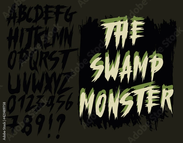 Fototapeta The swamp monster - Horror font  - vector eps10 alphabet . Letters and Numbers 