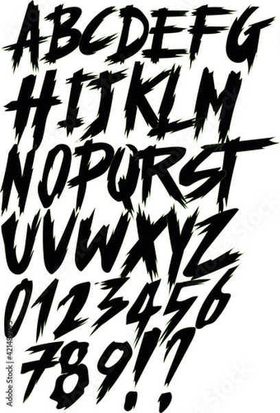 Fototapeta Horror font  - vector eps10 alphabet . Letters and Numbers 