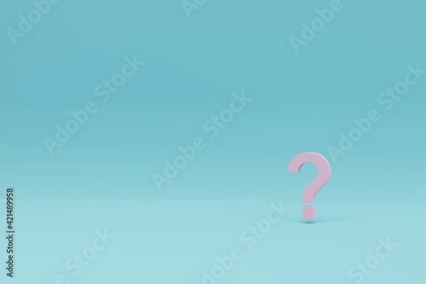 Obraz Pink floating question mark on cyan background 3D rendering