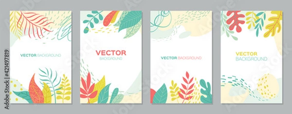 Fototapeta Set of abstract plants backgrounds with empty space for text, bright banners posters