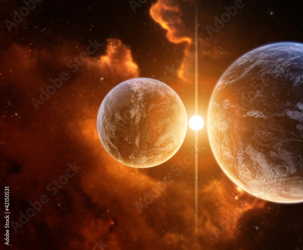 Fototapeta Two Planets with Nebula on background