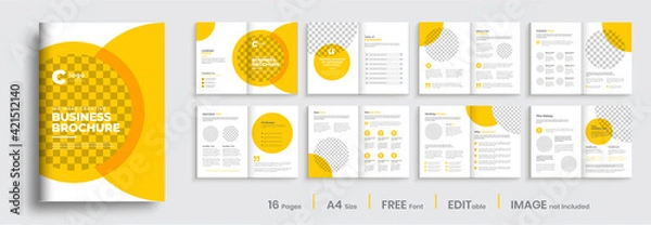 Fototapeta Brochure template layout design, minimal business brochure orange color shape design, annual report, company profile, editable template layout.