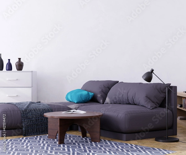 Fototapeta Mock up poster frame in interior background. 3D Illustration