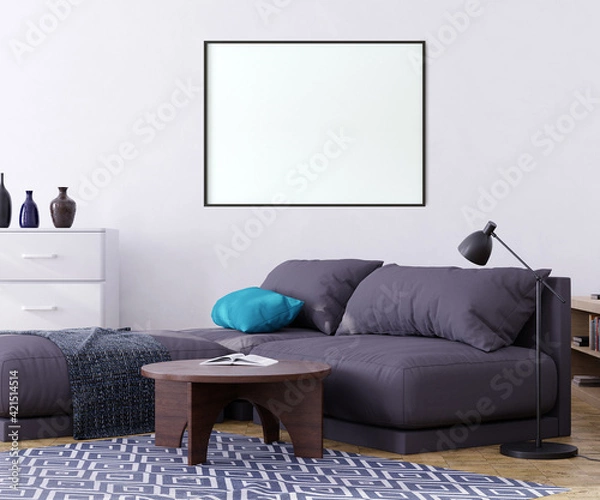Fototapeta Mock up poster frame in interior background. 3D Illustration