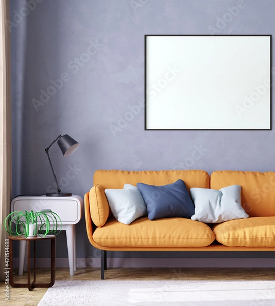 Fototapeta Mock up poster frame in Scandinavian style interior. Minimalist interior design. 3D illustration. 3D render