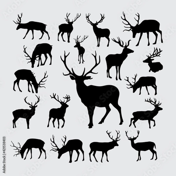 Fototapeta set of deer silhouettes